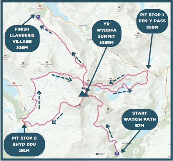 Snowdon 6 route map - Climb Snowdon